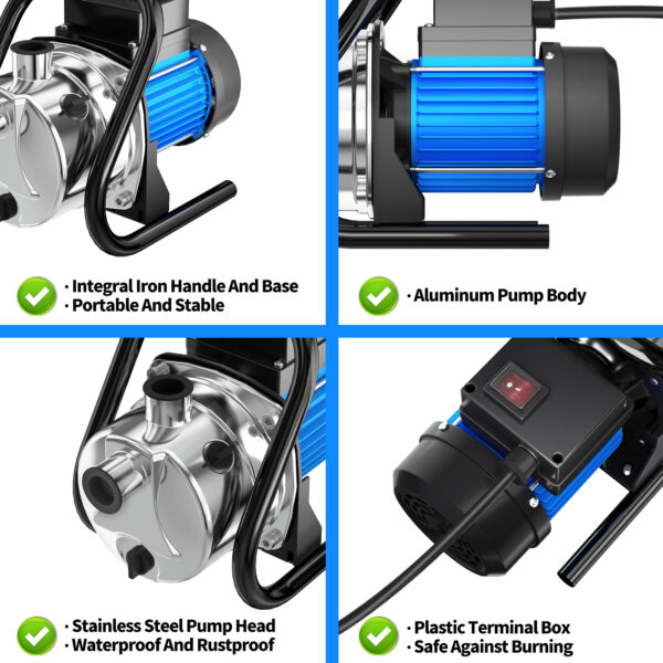 1.6HP Portable Water Transfer Pump 1200GPH Shallow Well Pump Garden Booster Pumps for Draining Irrigation Lawn Farm Water Removal - Image 2