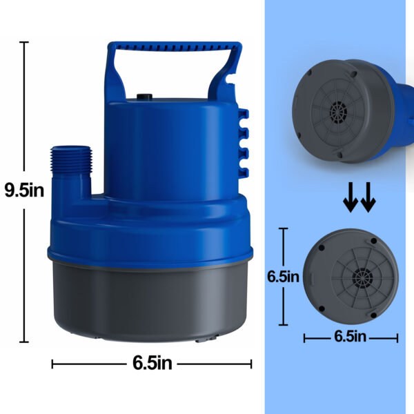 1/2HP Small Water Pump 2200GPH Submersible Sump Pump For Basements Garden Pond Pool Flooded Water Removal With 16.4 Ft Power Cord and Hose Adapters - Image 2