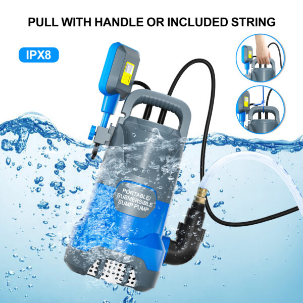 1HP Sump Pump Submersible Water Pump 4500GPH Thermoplastic Utility Pump with Float Switch Electric Portable Pump to Remove Clean/Dirty Water For Pool Flood Basement Tubs Garden Yard Ponds - Image 3