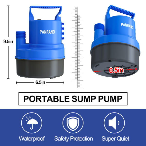 1/2HP Small Water Pump 2200GPH Submersible Sump Pump For Basements Garden Pond Pool Flooded Water Removal With 16.4 Ft Power Cord and Hose Adapters - Image 3