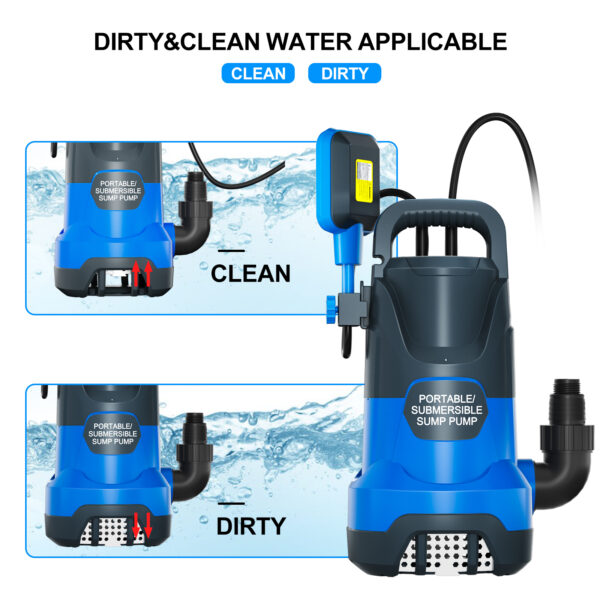 1HP Sump Pump Submersible Water Pump 4500GPH Thermoplastic Utility Pump with Float Switch Electric Portable Pump to Remove Clean/Dirty Water For Pool Flood Basement Tubs Garden Yard Ponds - Image 4