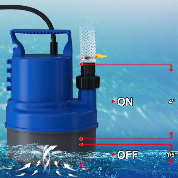 1/2HP Small Water Pump 2200GPH Submersible Sump Pump For Basements Garden Pond Pool Flooded Water Removal With 16.4 Ft Power Cord and Hose Adapters - Image 5