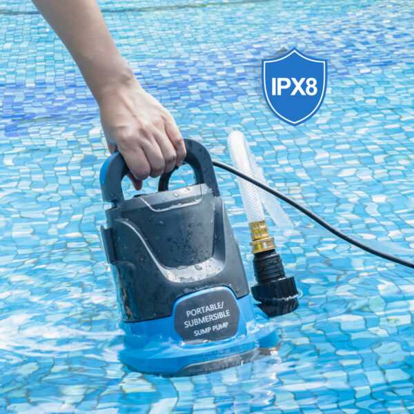 1HP 3500 GPH Sump Pump Submersible Utility Water Pump Portable Transfer Electric Water Sump Pumps with 8 Accessories for Swimming Pool Draining Garden Spa Hot Tub Pond Flood Basement Yard - Image 3