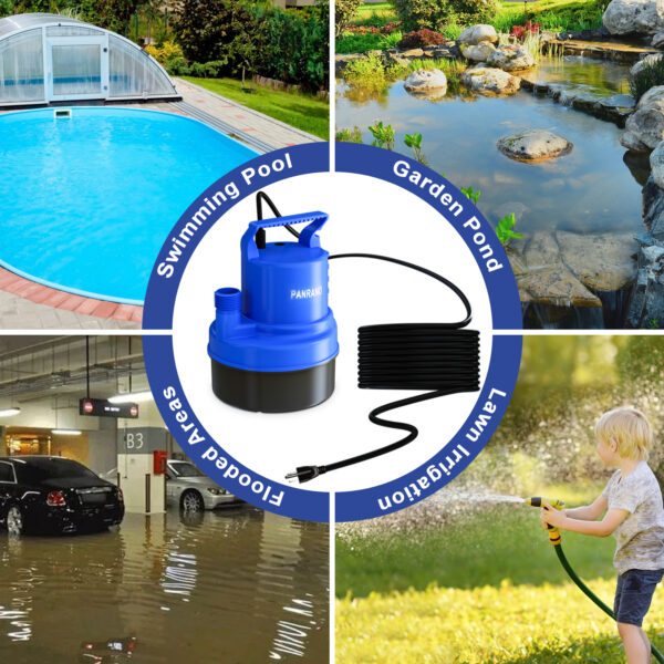 1/2HP Small Water Pump 2200GPH Submersible Sump Pump For Basements Garden Pond Pool Flooded Water Removal With 16.4 Ft Power Cord and Hose Adapters - Image 4