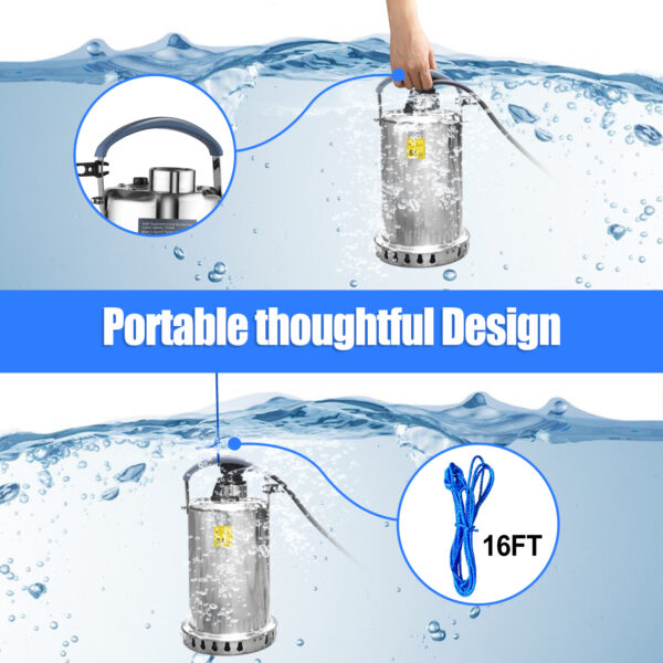 1HP Sump Pump Submersible 4000GPH Water Pump for Pool Draining, Clean/Dirty Water Removal from Basement Garden Pond Sump Pit Hot Tub with 3 Hose Adapters and 16.4ft Power Cord - Image 5