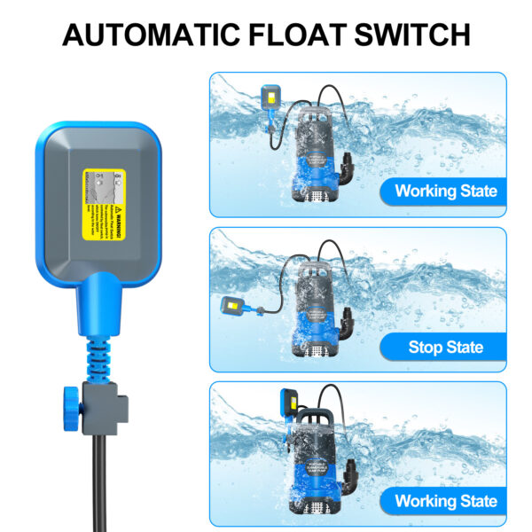 1HP Sump Pump Submersible Water Pump 4500GPH Thermoplastic Utility Pump with Float Switch Electric Portable Pump to Remove Clean/Dirty Water For Pool Flood Basement Tubs Garden Yard Ponds - Image 5