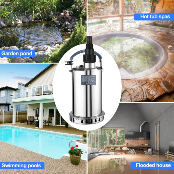 1HP Sump Pump Submersible 4000GPH Water Pump for Pool Draining, Clean/Dirty Water Removal from Basement Garden Pond Sump Pit Hot Tub with 3 Hose Adapters and 16.4ft Power Cord - Image 6