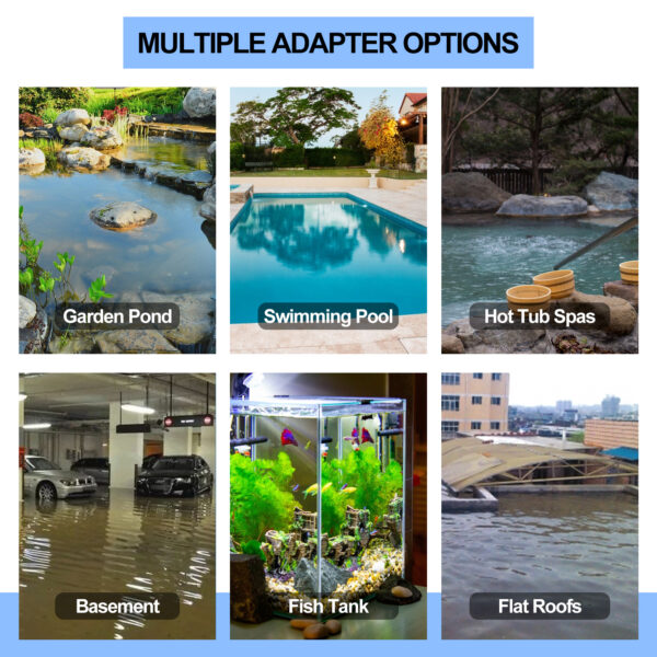 1/2HP Small Water Pump 2200GPH Submersible Sump Pump For Basements Garden Pond Pool Flooded Water Removal With 16.4 Ft Power Cord and Hose Adapters - Image 6