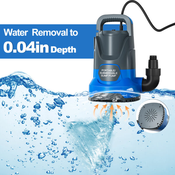 1HP 3500 GPH Sump Pump Submersible Utility Water Pump Portable Transfer Electric Water Sump Pumps with 8 Accessories for Swimming Pool Draining Garden Spa Hot Tub Pond Flood Basement Yard - Image 5
